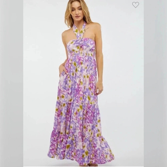 Halter Floral Ruffled Maxi Dress M L - Picture 3 of 9